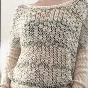 Free People Sweater Pull Over Off Shoulder V Back Open Weave Sea Mist M